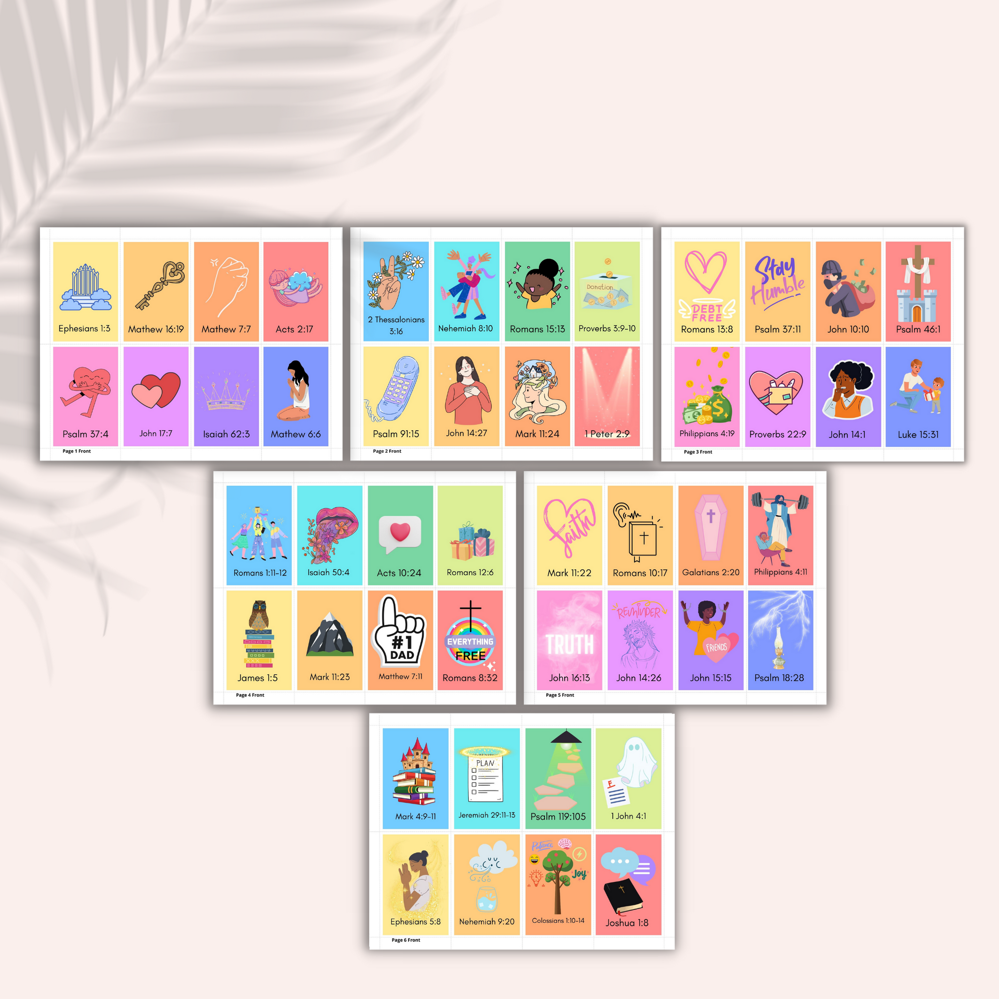 48 Bible Verse Flash Cards with Colorful Illustrations