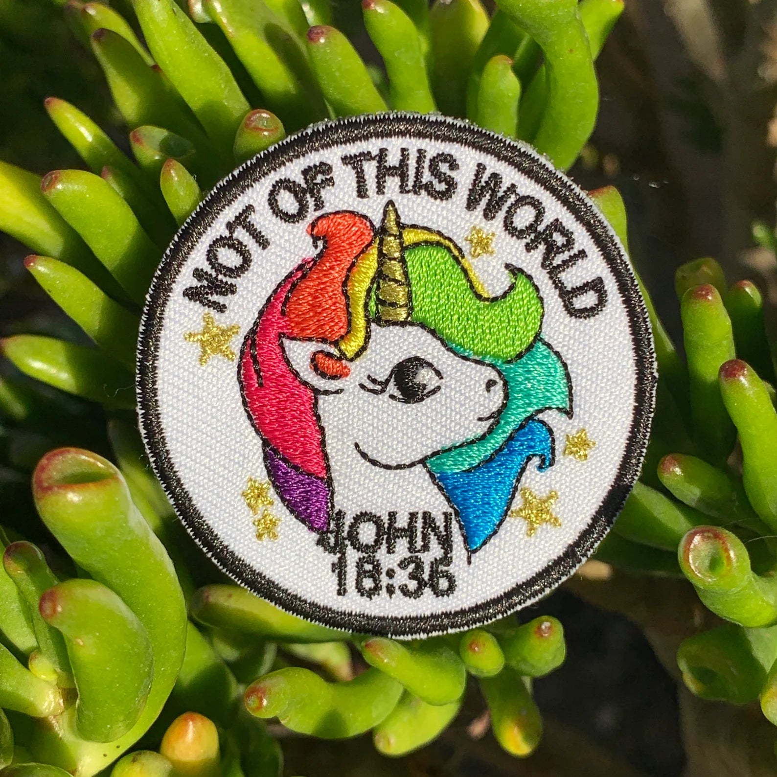 Unicorn Embroidery Iron-on Christian Patch John 18:36 Bible Verse